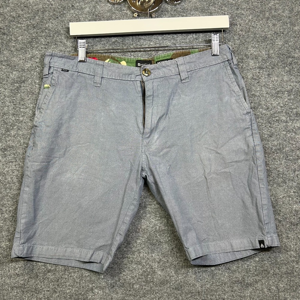 Matix Pacific Modern Fit Chino Shorts Men's Gray Cotton Flat Front Casual - 32